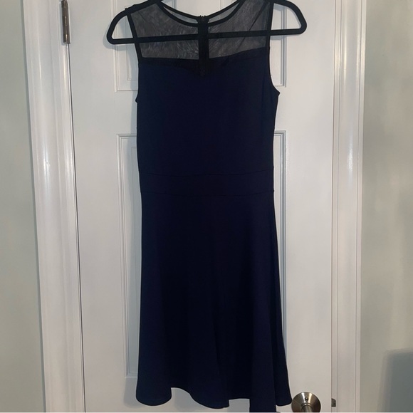 High Neck Mesh Navy Dress - Picture 2 of 3